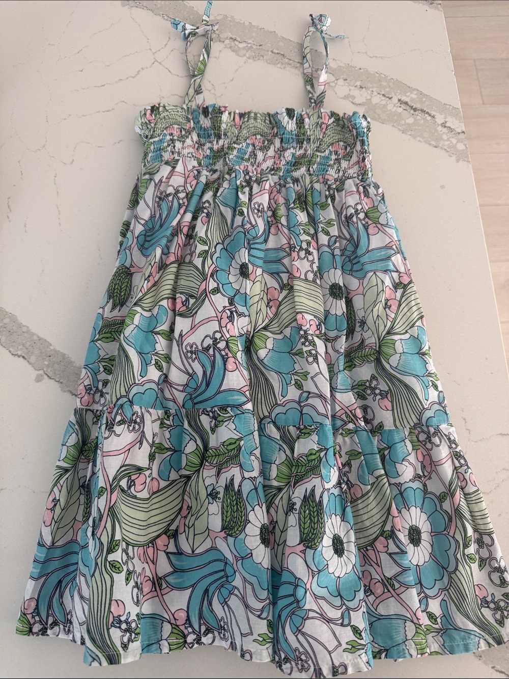 Janie and Jack Blue, Green & Pink Floral Smocked Sundress